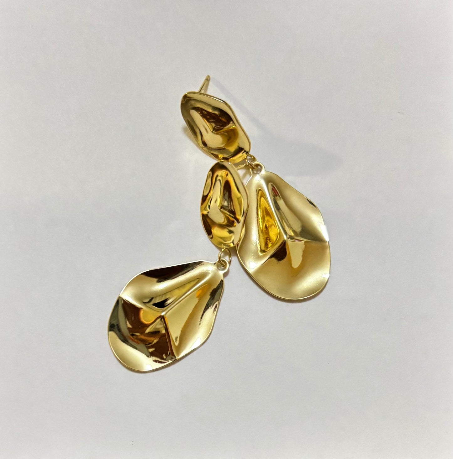 Double golden leaf drop earrings