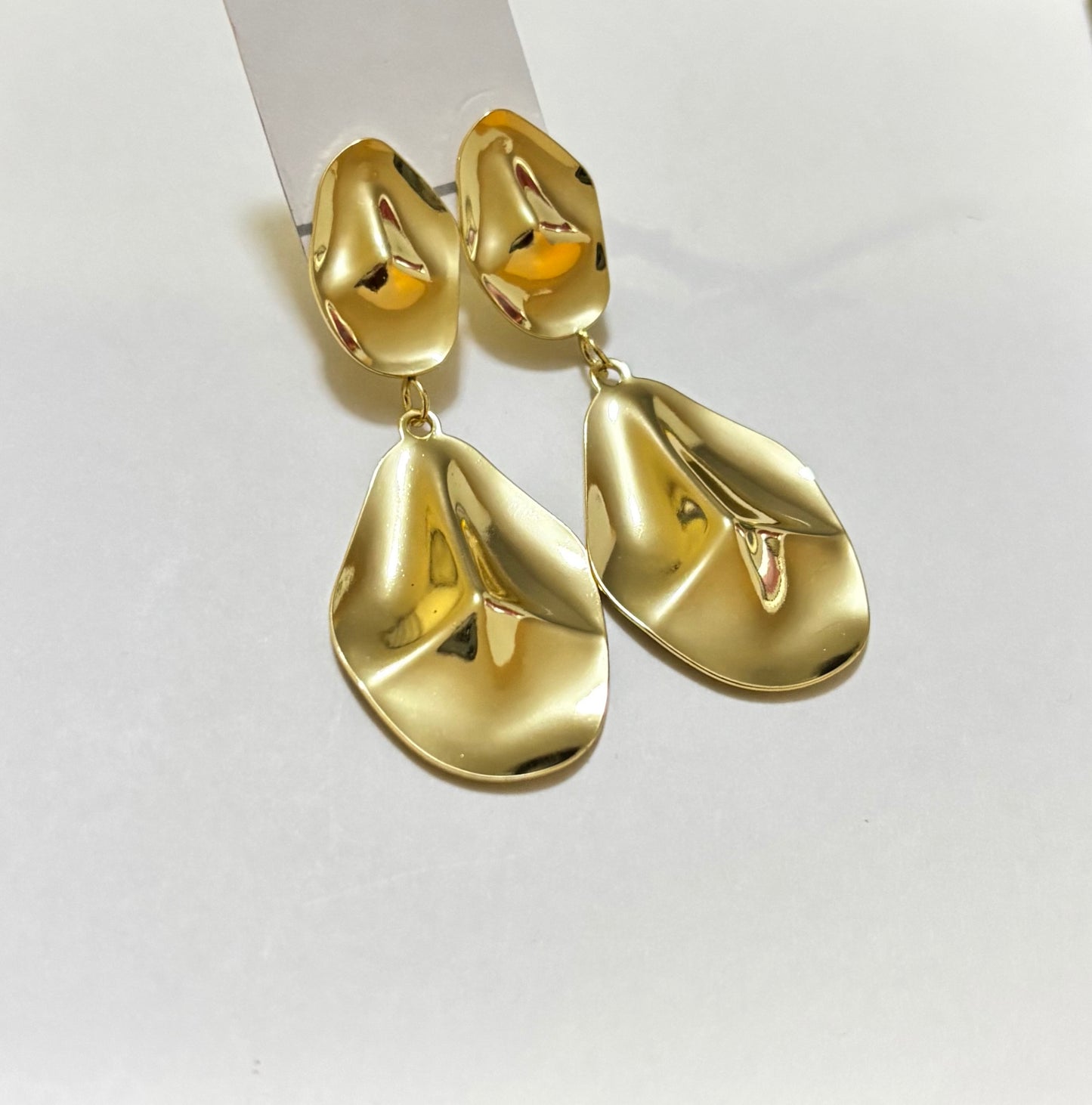 Double golden leaf drop earrings