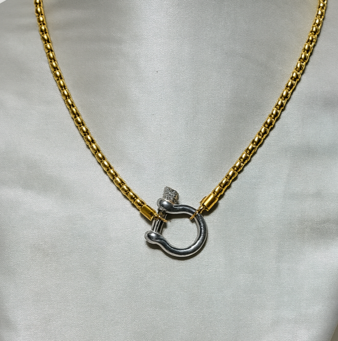 True link steel & gold necklace